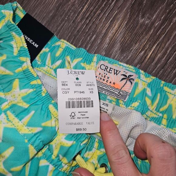 J.Crew Flex Swimwear Starfish Print Blue Trunks 6" Inseam Size XS - Picture 3 of 6